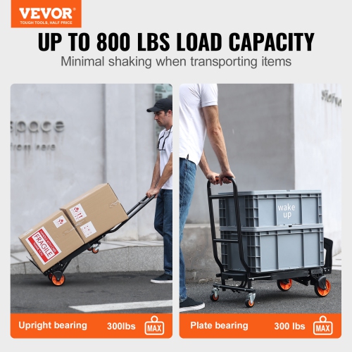 VEVOR Aluminum Hand Truck, 2 in 1, 300 lbs Load Capacity, Heavy Duty Folding Hand Truck and Dolly, Utility Cart Converts from Hand Truck to Platform