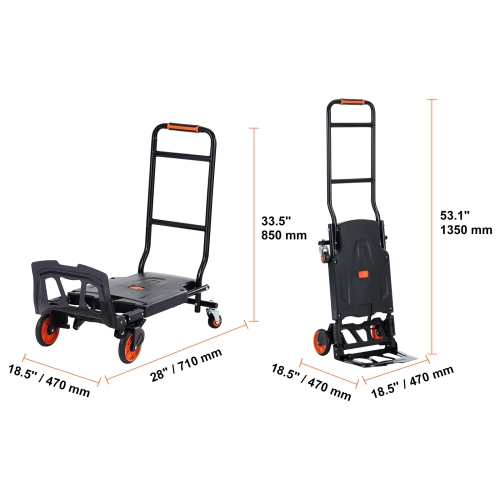 VEVOR Aluminum Hand Truck, 2 in 1, 300 lbs Load Capacity, Heavy Duty Folding Hand Truck and Dolly, Utility Cart Converts from Hand Truck to Platform