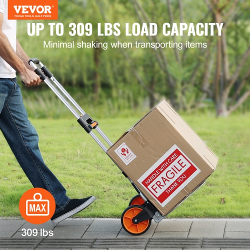 VEVOR Folding Hand Truck, 309 lbs Load Capacity, Aluminum Portable Cart, Convertible Hand Truck and Dolly with Telescoping Handle and PP+TPR Wheels,