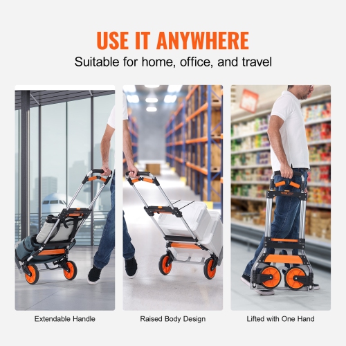 VEVOR Folding Hand Truck, 309 lbs Load Capacity, Aluminum Portable Cart, Convertible Hand Truck and Dolly with Telescoping Handle and PP+TPR Wheels,