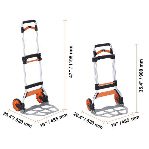 VEVOR Folding Hand Truck, 309 lbs Load Capacity, Aluminum Portable Cart, Convertible Hand Truck and Dolly with Telescoping Handle and PP+TPR Wheels,