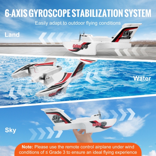 VEVOR 2.4GHZ RC Plane, 3 Channel Remote Control Airplane with 6-Axis Gyro Stabilizer, Ready to Fly Amphibious Aircraft Plane Toy with 2 Batteries,