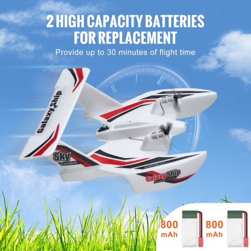 VEVOR 2.4GHZ RC Plane, 3 Channel Remote Control Airplane with 6-Axis Gyro Stabilizer, Ready to Fly Amphibious Aircraft Plane Toy with 2 Batteries,