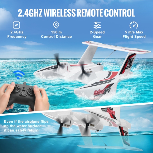VEVOR 2.4GHZ RC Plane, 3 Channel Remote Control Airplane with 6-Axis Gyro Stabilizer, Ready to Fly Amphibious Aircraft Plane Toy with 2 Batteries,