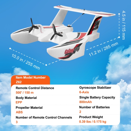 VEVOR 2.4GHZ RC Plane, 3 Channel Remote Control Airplane with 6-Axis Gyro Stabilizer, Ready to Fly Amphibious Aircraft Plane Toy with 2 Batteries,
