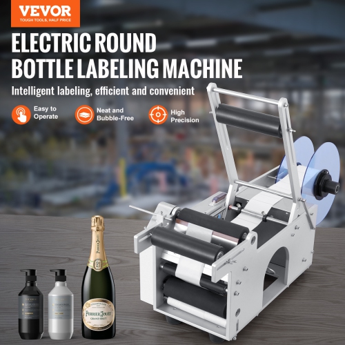 VEVOR 20-50pcs/min Semi-Automatic Round Labeling Machine, Electric Bottle Label Applicator, Round Bottle Labeler Suitable for Bottle Diameter