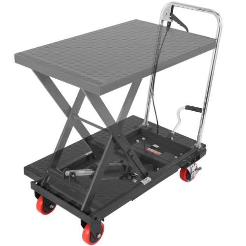 VEVOR Hydraulic Lift Table Cart, 500lbs Capacity 28.5" Lifting Height, Manual Single Scissor Lift Table with 4 Wheels and Non-slip Pad, Hydraulic
