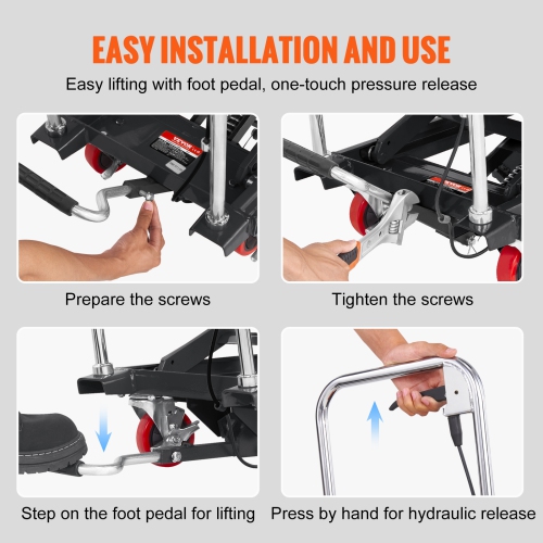 VEVOR Hydraulic Lift Table Cart, 500lbs Capacity 28.5" Lifting Height, Manual Single Scissor Lift Table with 4 Wheels and Non-slip Pad, Hydraulic