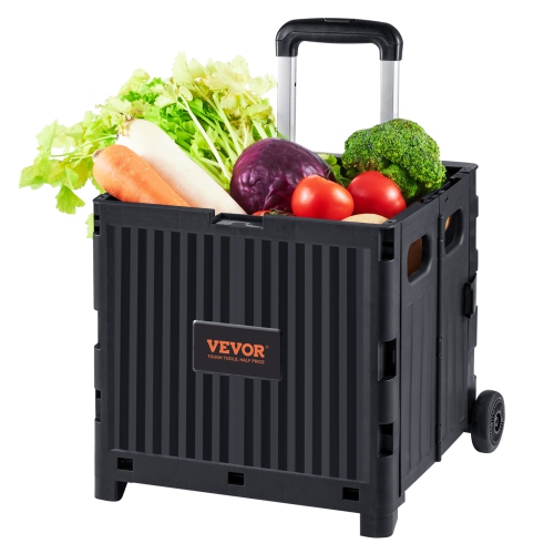 VEVOR Foldable Utility Cart, 80 lbs Load Capacity, Folding Portable Rolling Crate Handcart with Durable Heavy Duty Telescoping Handle and 2 Wheels