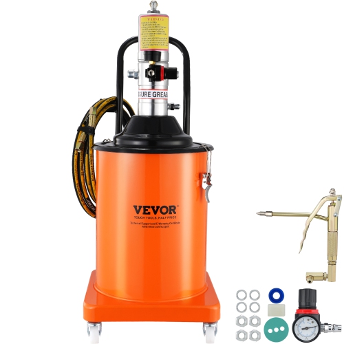 VEVOR 5 Gallon 20L Grease Pump, Air Operated Grease Pump with 13 ft High Pressure Hose and Grease Gun, Pneumatic Grease Bucket Pump with Wheels, 50:1
