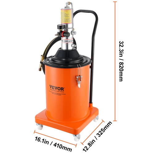 VEVOR 5 Gallon 20L Grease Pump, Air Operated Grease Pump with 13 ft High Pressure Hose and Grease Gun, Pneumatic Grease Bucket Pump with Wheels, 50:1
