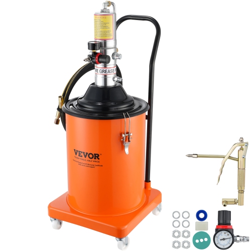 VEVOR 5 Gallon 20L Grease Pump, Air Operated Grease Pump with 13 ft High Pressure Hose and Grease Gun, Pneumatic Grease Bucket Pump with Wheels, 50:1