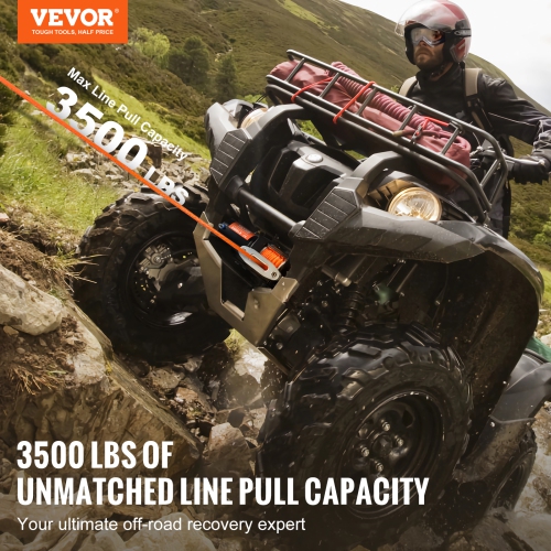 VEVOR Electric Winch, 3500 lb Line Pull Capacity, 12V DC ATV/UTV Winch with Φ3/16 in x 39 ft 12 Strands Synthetic Rope Aluminum Fairlead Wired Remote