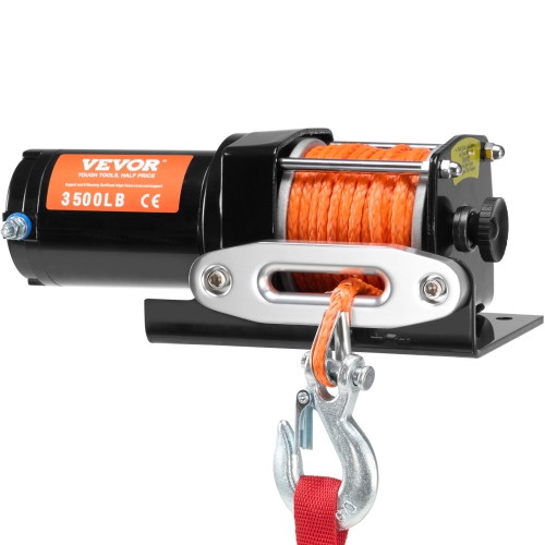 VEVOR Electric Winch, 3500 lb Line Pull Capacity, 12V DC ATV/UTV Winch with Φ3/16 in x 39 ft 12 Strands Synthetic Rope Aluminum Fairlead Wired Remote