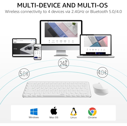 RAPOO 9010M Wireless Keyboard and Mouse Combo - Multi-Device Support, 2.4GHz/Bluetooth 5.0/4.0, Silent Click, for Windows/Mac/Linux/Chrome