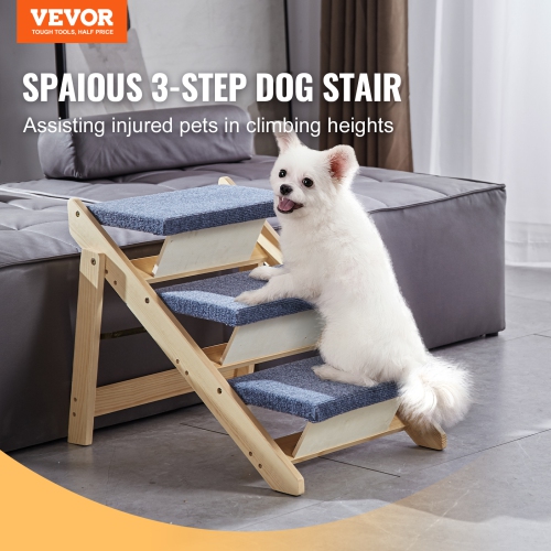 VEVOR 2-in-1 Wooden Pet Steps,Convertible Dog Staircase & Ramp for Access to Beds,Sofas,and Vehicles,Three-Step Design Supports Pets up to 150 lbs,