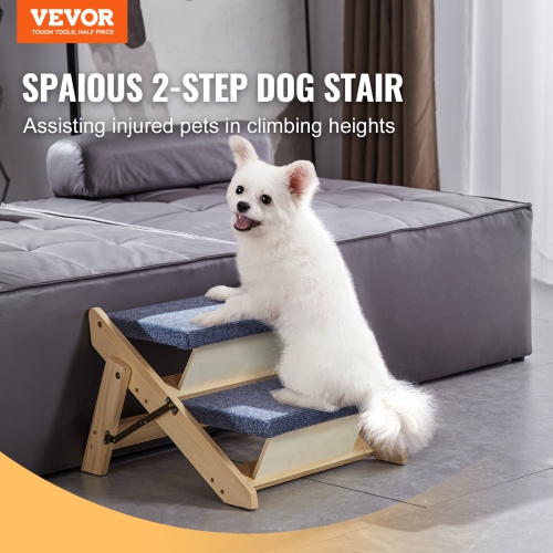 VEVOR 2-in-1 Wooden Pet Steps, Convertible Dog Stairs and Ramp for Beds, Sofas, and Vehicles, Supports Small to Large Animals up to 110 lbs, Foldable
