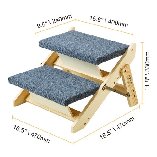 VEVOR 2-in-1 Wooden Pet Steps, Convertible Dog Stairs and Ramp for Beds, Sofas, and Vehicles, Supports Small to Large Animals up to 110 lbs, Foldable