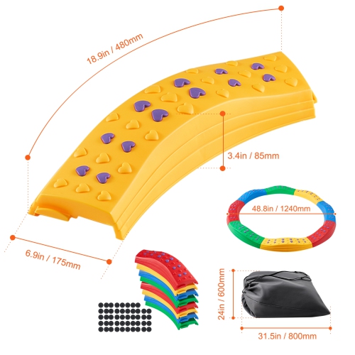 VEVOR 8 PCS Balance Beam Stepping Stones, Toddler Balance Boards Non-Slip Textured Surface & Rubber Pads, Montessori Toy for Kids 3-7, Build
