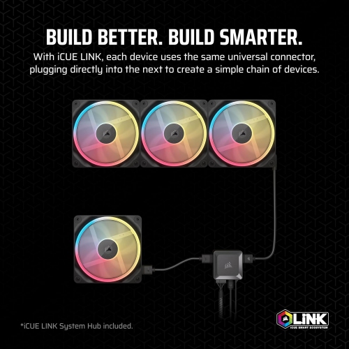 CORSAIR iCUE Link LX120-R RGB 120mm PWM Reverse Fans – Triple Fan Kit, Low-Noise, Dual Light Loops, Magnetic Dome Bearing, Zero RPM Mode – Black