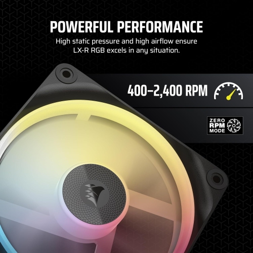 CORSAIR iCUE Link LX120-R RGB 120mm PWM Reverse Fans – Triple Fan Kit, Low-Noise, Dual Light Loops, Magnetic Dome Bearing, Zero RPM Mode – Black