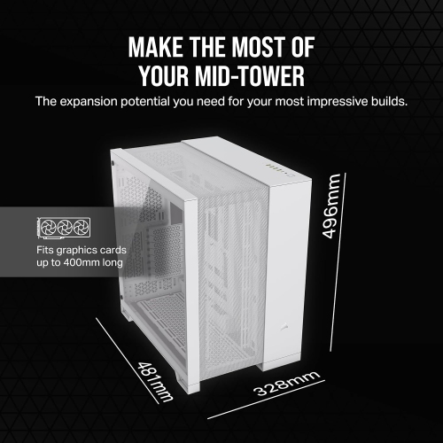 CORSAIR 6500D Airflow Mid-Tower ATX Dual Chamber PC Case – Mesh Panels – Reverse Connection Motherboard Compatible – No Fans Included – White