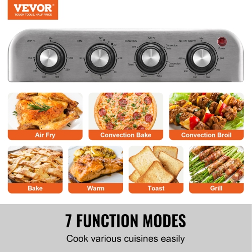 VEVOR 7-IN-1 Air Fryer Toaster Oven, 18L Convection Oven, 1700W Stainless Steel Toaster Ovens Countertop Combo with Grill, Pizza Pan, Gloves, 6