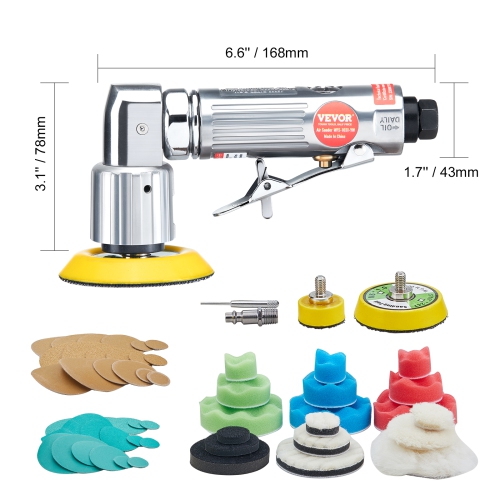 VEVOR 1/2/3 Inch Random Orbital Air Sander, High-Speed 15000RPM Mini Pneumatic Sander for Auto Body Work, 58PCS Air Powered Sander Kit with