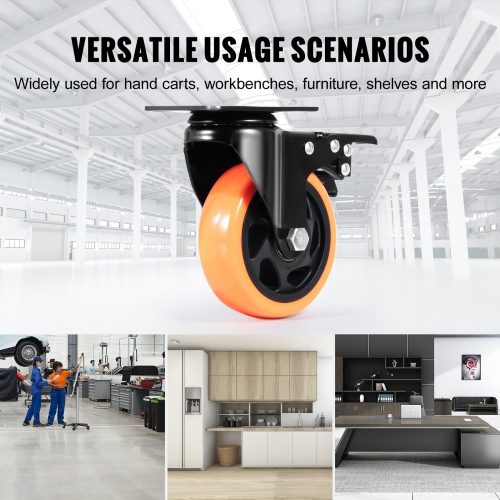 VEVOR 4-inch Swivel Plate Casters, Set of 4, with Security A/B Locking No Noise PVC Wheels, 350 lbs Load Capacity Per Caster, Non-Marking Wheels for