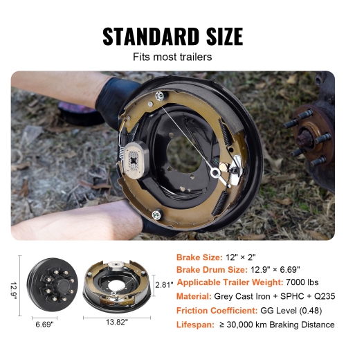 VEVOR Trailer Hub Drum Kits 8 on 6.5" B.C. with 12" x 2" Electric Brakes,Self-Adjusting Trailer Brake Assembly for 7000 lbs Axle,5-Hole