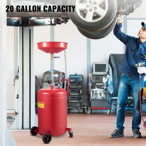 VEVOR 20 Gallon Waste Oil Drain Tank Portable Oil Drain Air Operated Drainer Oil Change, Oil Drain Container, Fluid Fuel Transfer Drainage Adjustable