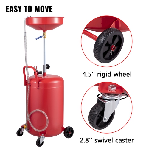 VEVOR 20 Gallon Waste Oil Drain Tank Portable Oil Drain Air Operated Drainer Oil Change, Oil Drain Container, Fluid Fuel Transfer Drainage Adjustable