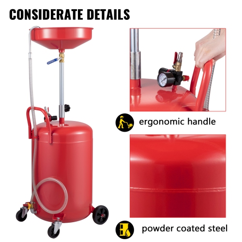 VEVOR 20 Gallon Waste Oil Drain Tank Portable Oil Drain Air Operated Drainer Oil Change, Oil Drain Container, Fluid Fuel Transfer Drainage Adjustable