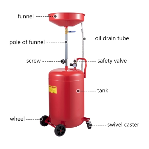 VEVOR 20 Gallon Waste Oil Drain Tank Portable Oil Drain Air Operated Drainer Oil Change, Oil Drain Container, Fluid Fuel Transfer Drainage Adjustable