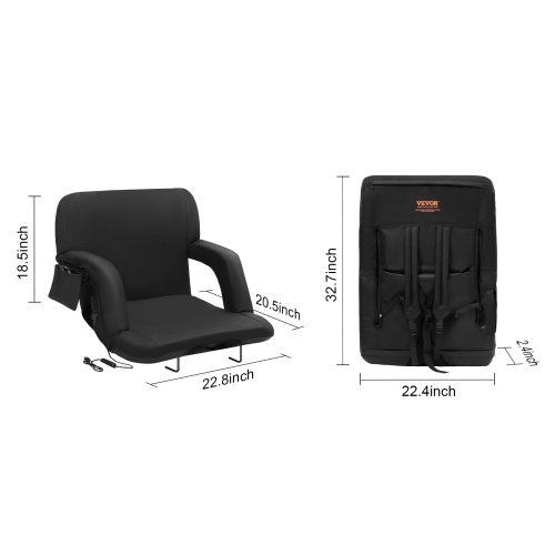 VEVOR 3 Level Double Heated Stadium Wide Bleacher Seat with Back Support, Folding Padded Reclining Chair with Hook Pocket Cupholder, Ideal for Sport