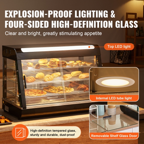 VEVOR 3-Tier Commercial Food Warmer Display,1500W Display Warmer with Light, Shelf and Temperature Display, 86℉~185℉ Steam Heating, 130L for