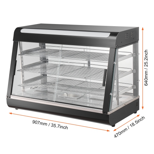 VEVOR 3-Tier Commercial Food Warmer Display,1500W Display Warmer with Light, Shelf and Temperature Display, 86℉~185℉ Steam Heating, 130L for