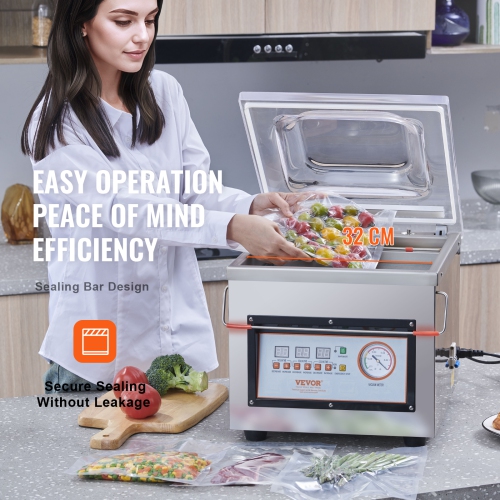 VEVOR 320W Chamber Vacuum Sealer, Sealing Power, Vacuum Packing Machine for Wet Foods, Meats, Marinades and More, Compact Size with 12.6" Sealing