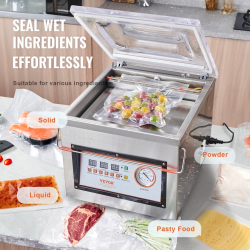 VEVOR 320W Chamber Vacuum Sealer, Sealing Power, Vacuum Packing Machine for Wet Foods, Meats, Marinades and More, Compact Size with 12.6" Sealing
