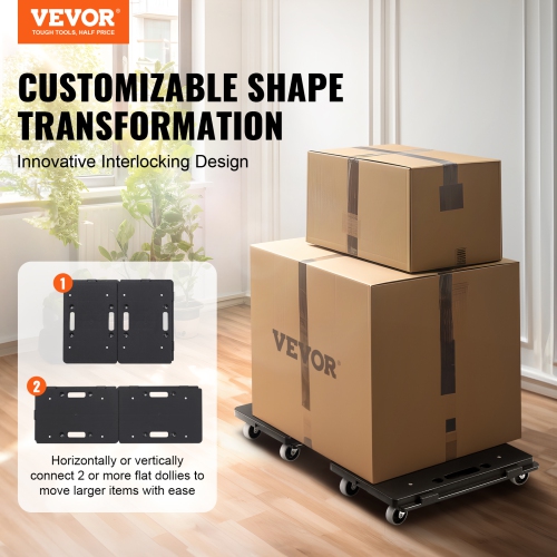 VEVOR 2 Pack Furniture Dolly, 500 lbs Capacity Each Count, with Wheels, Portable Moving Rollers 4 Wheels, Small Flat Dolly Cart with Interlocking for