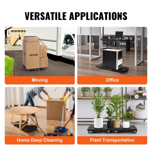 VEVOR 2 Pack Furniture Dolly, 500 lbs Capacity Each Count, with Wheels, Portable Moving Rollers 4 Wheels, Small Flat Dolly Cart with Interlocking for