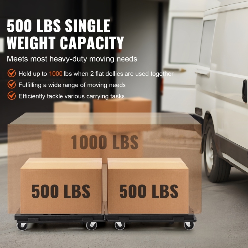 VEVOR 2 Pack Furniture Dolly, 500 lbs Capacity Each Count, with Wheels, Portable Moving Rollers 4 Wheels, Small Flat Dolly Cart with Interlocking for
