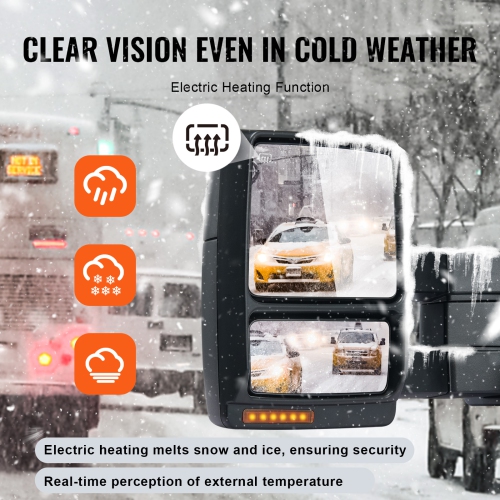 VEVOR 2004-2014 Ford F150 Towing Mirrors, Left & Right Pair Set, Power Heated with Signal Light & Puddle Light, Plane & Convex Glass, Manual