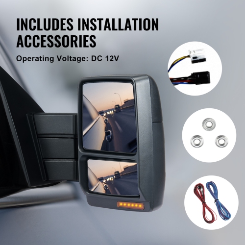 VEVOR 2004-2014 Ford F150 Towing Mirrors, Left & Right Pair Set, Power Heated with Signal Light & Puddle Light, Plane & Convex Glass, Manual