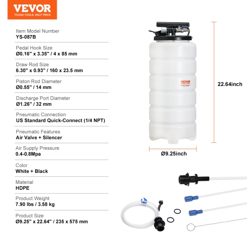 VEVOR 4 Gallons Fluid Extractor, Pneumatic/Manual Oil Changer Vacuum Fluid Extractor with Dipstick and Suction Hose, Oil Extractor Change Pump for