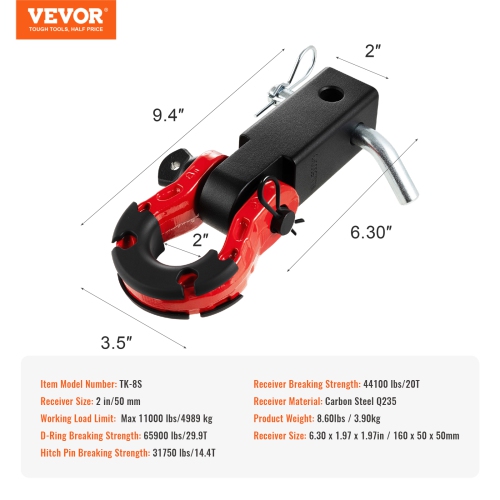 VEVOR 2" Shackle Hitch Receiver, 65900 lbs Breaking Strength, D Ring Shackle with Trailer Hitch Lock Pin, Heavy Duty Towing Accessories for Trucks,