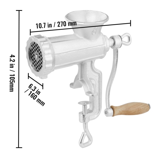 Hachoir à viande manuel VEVOR 1 à lame coupante, hachoir à viande à main en fonte robuste avec pince de table en acier, machine à saucisses avec 2