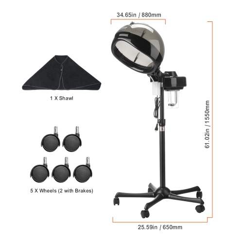 VEVOR Ionic Hair Steamer with Dual Modes, 11.81-inch Hooded, Adjustable Stand & Timer, 5-Wheel Base for Enhanced Hair Conditioning at Home or Salon