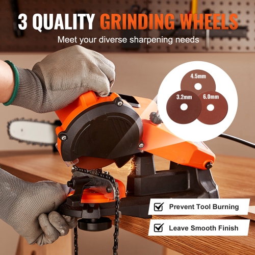 VEVOR 5700RPM Electric Chainsaw Sharpener, 140W Electric Saw Chain Blade Sharpener, Bench Chain Saw Sharpening Tool with 3 Grinding Wheels Fit 0.25"