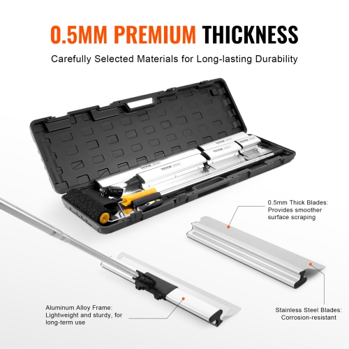 VEVOR 7/10/14/16/24 in Drywall Skimming Blade Set, Skimming Blades + 34 - 81.6 in Extension Handle Pole, Stainless Steel Knife Skim Coat Tools, for